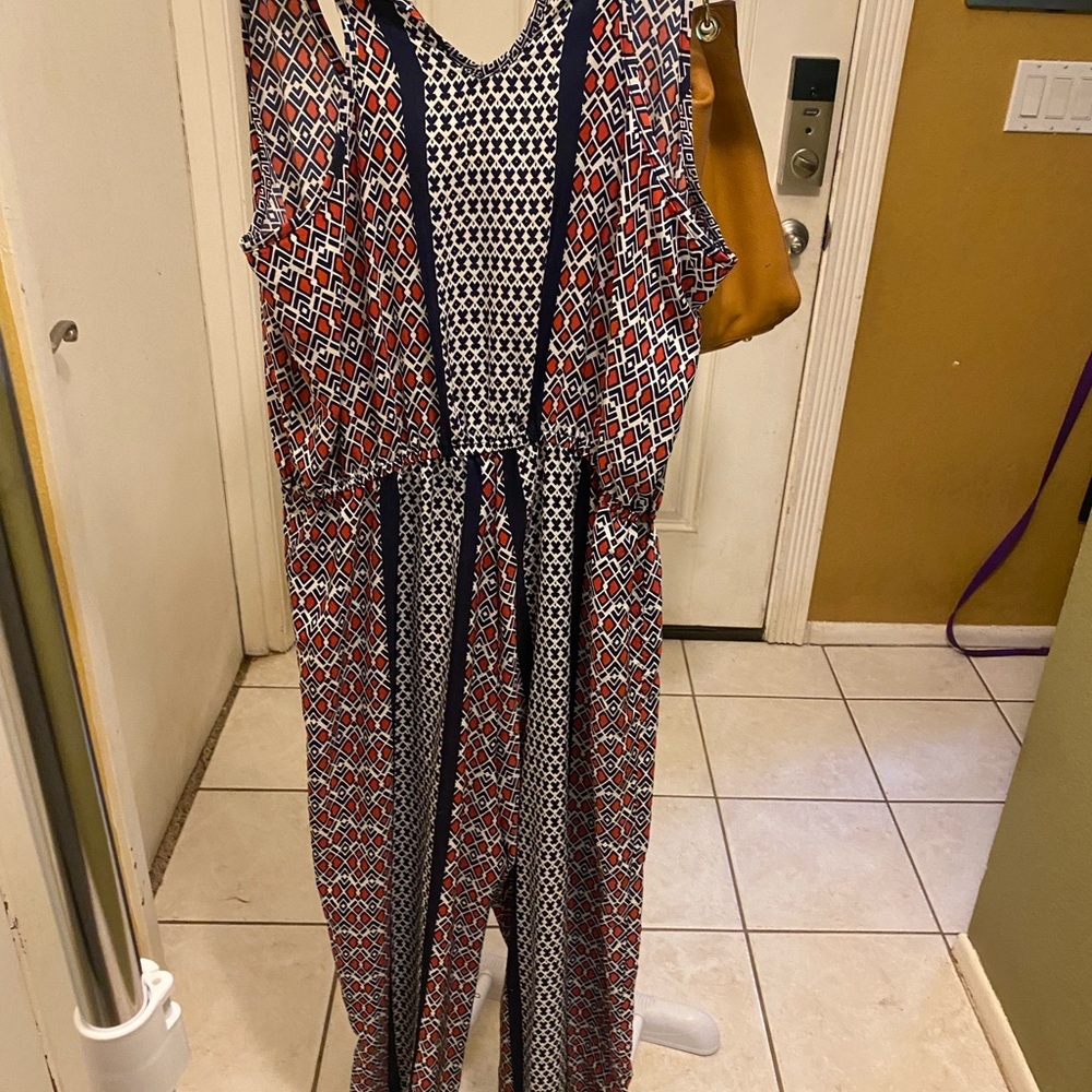 Stylish Red and Blue Patterned Jumpsuit